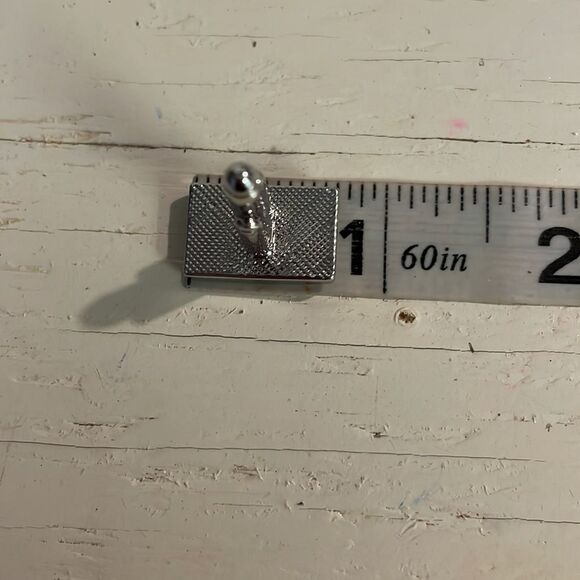 1950s MCM engravable rectangular silver tone bullet back cuff links w/diamond - Picture 14 of 14